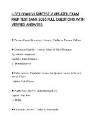 CSET SPANISH SUBTEST V UPDATED EXAM PREP TEST BANK 2026 FULL QUESTIONS WITH VERIFIED ANSWE