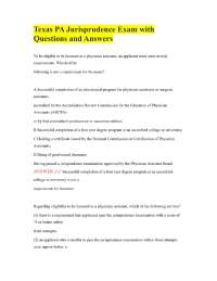 Texas PA Jurisprudence Exam with Questions and Answers
