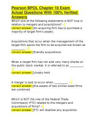 Mergers and Acquisitions Exam Questions and Answers