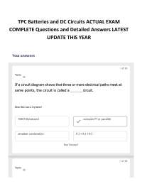 TPC Batteries and DC Circuits ACTUAL EXAM COMPLETE Questions and Detailed Answers LATEST U