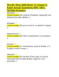 Wordly Wise 3000 Book 12 Lesson 8: Vocabulary Exam with Verified Answers
