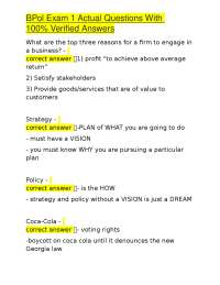 BPol Exam 1: Business Policy Questions and Answers