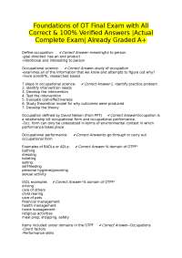 Occupational Therapy Foundations: Comprehensive Exam with Verified Answers