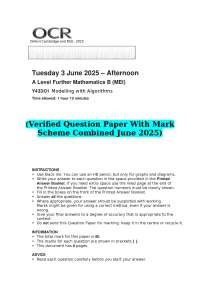 A Level Further Mathematics B (MEI) Y433/01: Modelling with Algorithms - Exam & Mark Schem