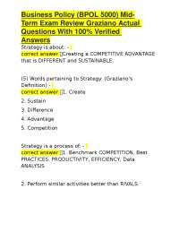 Business Policy Midterm Exam Review: Key Concepts and Verified Answers