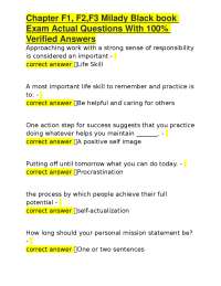 Chapter F1, F2,F3 Milady Black book Exam Actual Questions With 100% Verified Answers