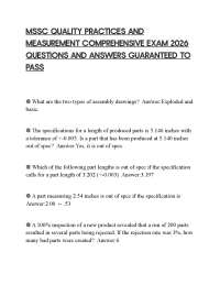 MSSC QUALITY PRACTICES AND MEASUREMENT COMPREHENSIVE EXAM 2026 QUESTIONS AND ANSWERS GUARA