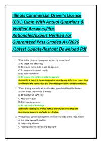 Illinois Commercial Driver’s License (CDL) Exam With Actual Questions & Verified Answers,P