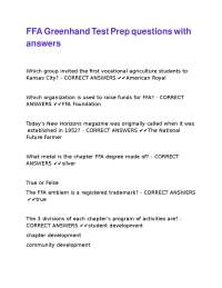 FFA Greenhand Test Prep questions with answers