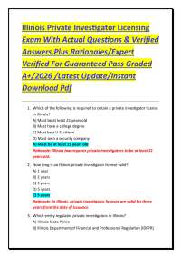 Illinois Private Investigator Licensing Exam Questions and Answers