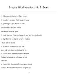 Plant Architecture and Physiology: Unit 3 Exam Notes