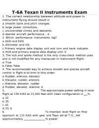 T-6A Texan II Instruments Exam Questions and Answers