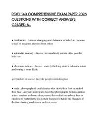 PSYC 140 COMPREHENSIVE EXAM PAPER 2026 QUESTIONS WITH CORRECT ANSWERS GRADED A+