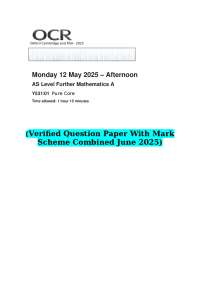 AS Level Further Mathematics A - Pure Core Exam with Mark Scheme