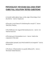 PSYCHOLOGY 1101 EXAM Q&A 2026 STUDY GUIDE FULL SOLUTION TESTED QUESTIONS