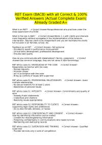 RBT Exam Prep: Questions and Verified Answers for Behavior Technicians