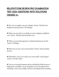 RELATIVITYONE REVIEW PRO EXAMINATION TEST 2026 QUESTIONS WITH SOLUTIONS GRADED A+