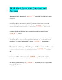 TEFL Final Exam with Questions and Answers