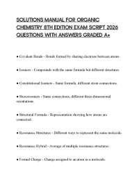 SOLUTIONS MANUAL FOR ORGANIC CHEMISTRY 8TH EDITION EXAM SCRIPT 2026 QUESTIONS WITH ANSWERS