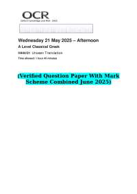 A-Level Classical Greek Unseen Translation Exam Paper with Mark Scheme