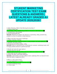 STUKENT MARKETING CERTIFICATION TEST EXAM QUESTIONS & ANSWERS | LATEST ALREADY GRADED A+ U