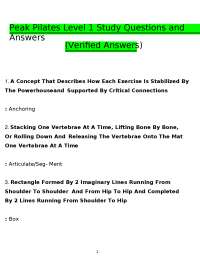 Peak Pilates Level 1 Study Questions and Answers