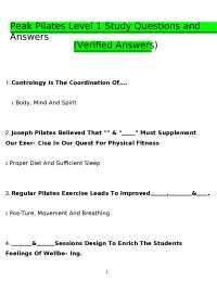 Peak Pilates Level 1 Study Questions and Answers