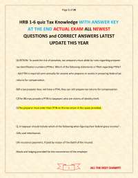 HRB 1-6 quiz Tax Knowledge WITH ANSWER KEY AT THE END ACTUAL EXAM ALL NEWEST QUESTIONS and