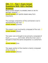 GEL 111 Geology Exam Questions and Answers