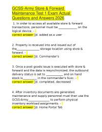 GCSS-Army Store & Forward Maintenance Test 1: Exam Questions and Answers