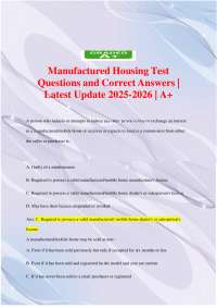 Manufactured Housing Test Questions and Answers 2025-2026