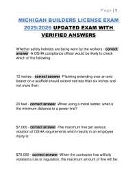Michigan Builders License Exam 2025/2026: Questions and Verified Answers