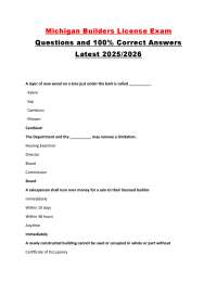 Michigan Builders License Exam Questions and Answers 2025/2026