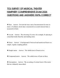 TCU SURVEY OF MUSICAL THEATER HUMPHERY COMPREHENSIVE EXAM 2026 QUESTIONS AND ANSWERS 100%