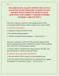 NSG-3600 EXAM 3 (GALEN) NEWEST 2025 ACTUAL EXAM TEST BANK| PEDIATRIC NURSING EXAM 3 REVIEW