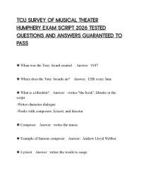 TCU SURVEY OF MUSICAL THEATER HUMPHERY EXAM SCRIPT 2026 TESTED QUESTIONS AND ANSWERS GUARA
