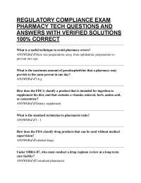 Pharmacy Technician Regulatory Compliance Exam Q&A