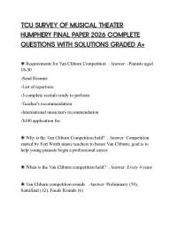 TCU SURVEY OF MUSICAL THEATER HUMPHERY FINAL PAPER 2026 COMPLETE QUESTIONS WITH SOLUTIONS