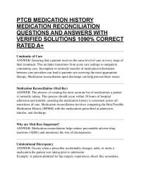 Medication Reconciliation: Questions and Answers for Pharmacy Technicians