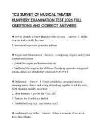 TCU SURVEY OF MUSICAL THEATER HUMPHERY EXAMINATION TEST 2026 FULL QUESTIONS AND CORRECT AN