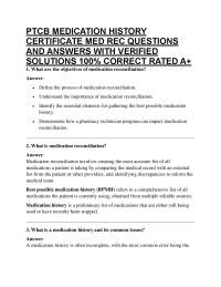 Medication Reconciliation: Questions and Answers for Pharmacy Technicians