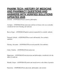 History of Medicine and Pharmacy: Q&A with Verified Solutions