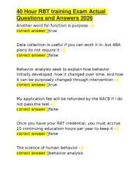 40 Hour RBT training Exam Actual Questions and Answers 2026