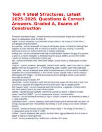 Test 4 Steel Structures. Latest 2025-2026. Questions & Correct Answers. Graded A, Exams of