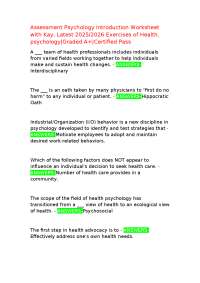 Assessment Psychology Introduction Worksheet with Kay, Latest 2025/2026 Exercises of Healt