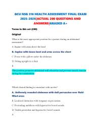 GCU NSG 316 HEALTH ASSESSMENT FINAL EXAM 2025-2026|ACTUAL 200 Qs&As|A+GRADE