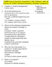 CAPM Exam Practice Questions (4th Edition) with all Correct & 100% Verified Answers| Alrea