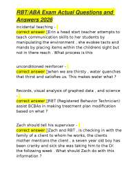 RBT/ABA Exam Actual Questions and Answers 2026