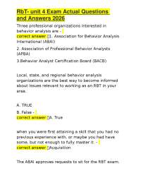 RbT- unit 4 Exam Actual Questions and Answers 2026