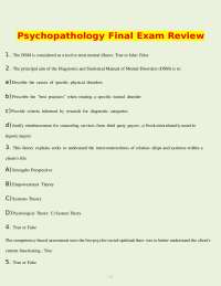 Psychopathology Final Exam Review Questions and Answers